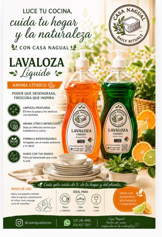Lavaloza líquido aroma cítrico Casa Nagual